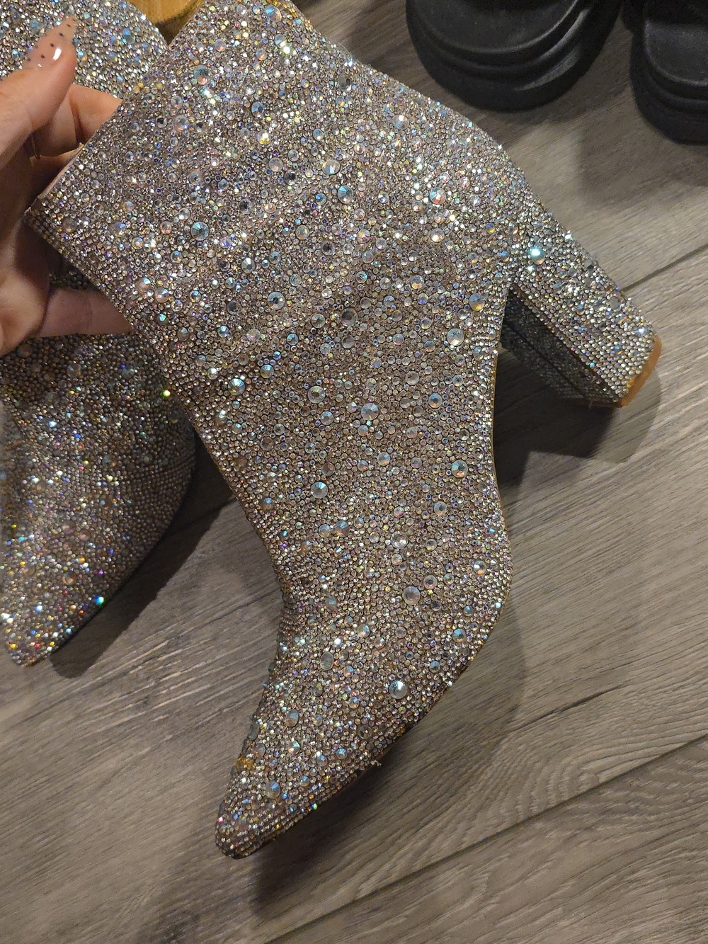 Betsey Johnson Crystal-Covered Pointed Toe Ankle Boots in Silver - Picture 2 of 5